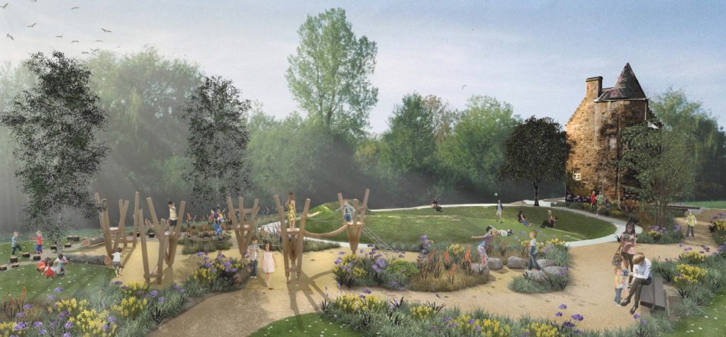 Man image of the tower and children playing